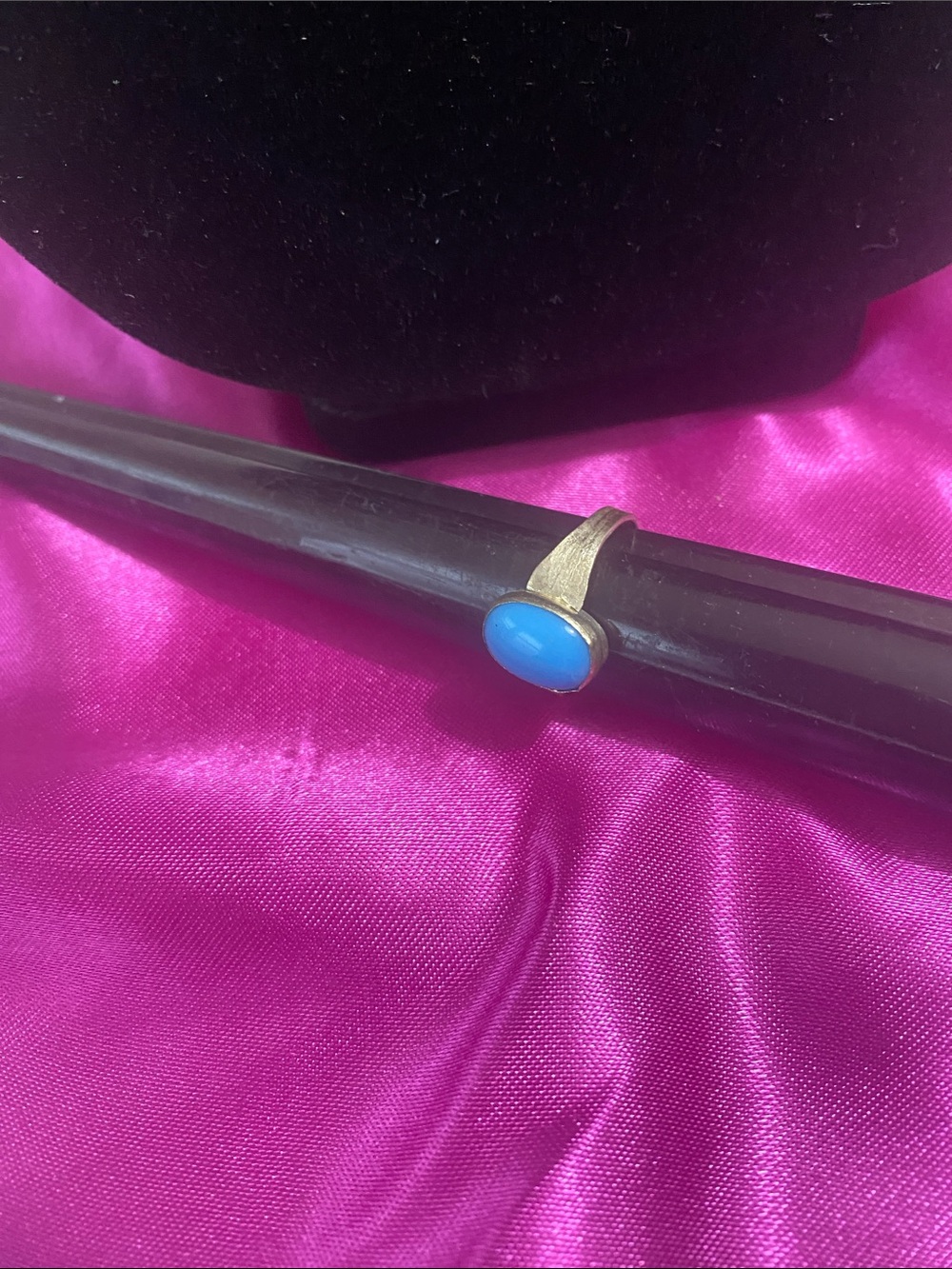 Gold Band Ring with Bright Blue Oval Cabochon sterling 9